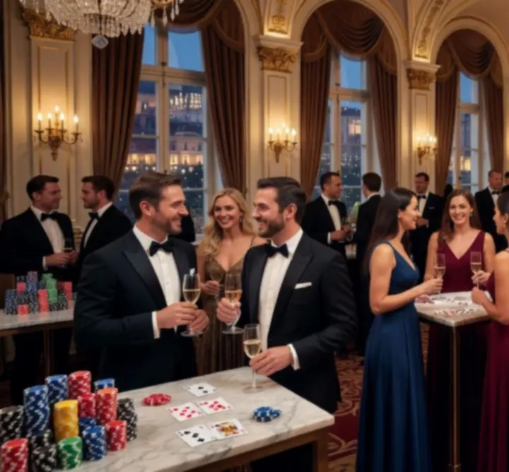Usměvaví hosté v black-tie oblečení po povedeném večírku