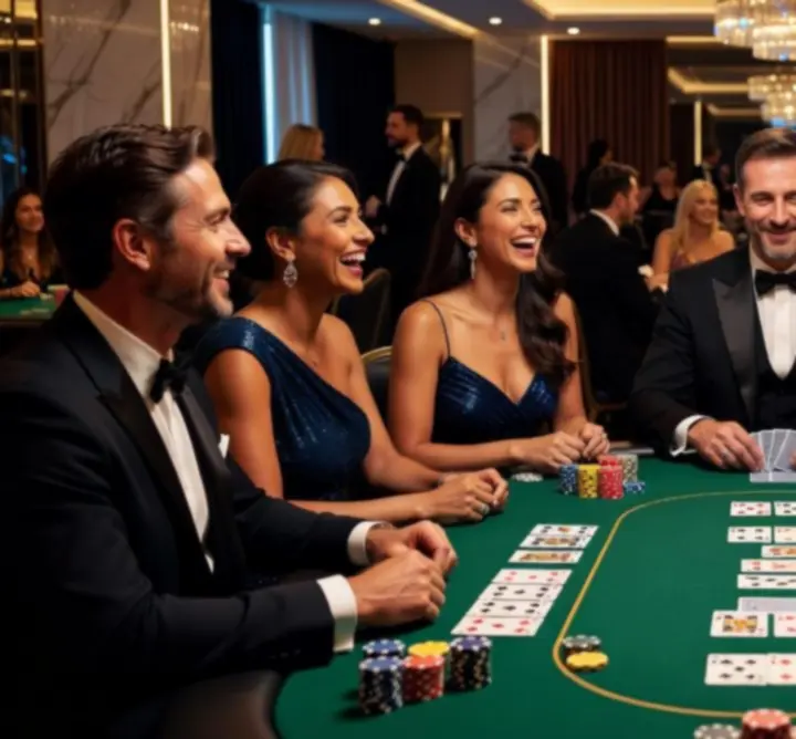 Pokerové stoly s hosty během luxusního firemního teambuildingu